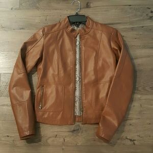 Brown faux leather fitted jacket